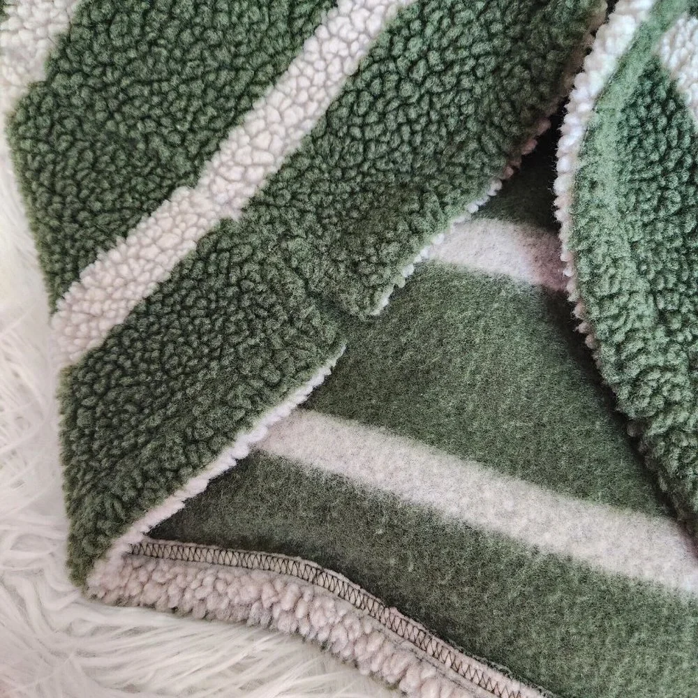 Mini Boden Boy’s Size 11 12 Green & Black Striped Sherpa Pullover‎ Jacket